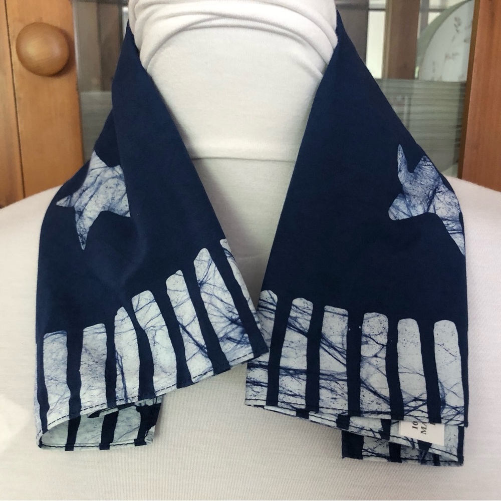 New Navy Star Pattern Bandana with White Batik Accents - Picture 4 of 7